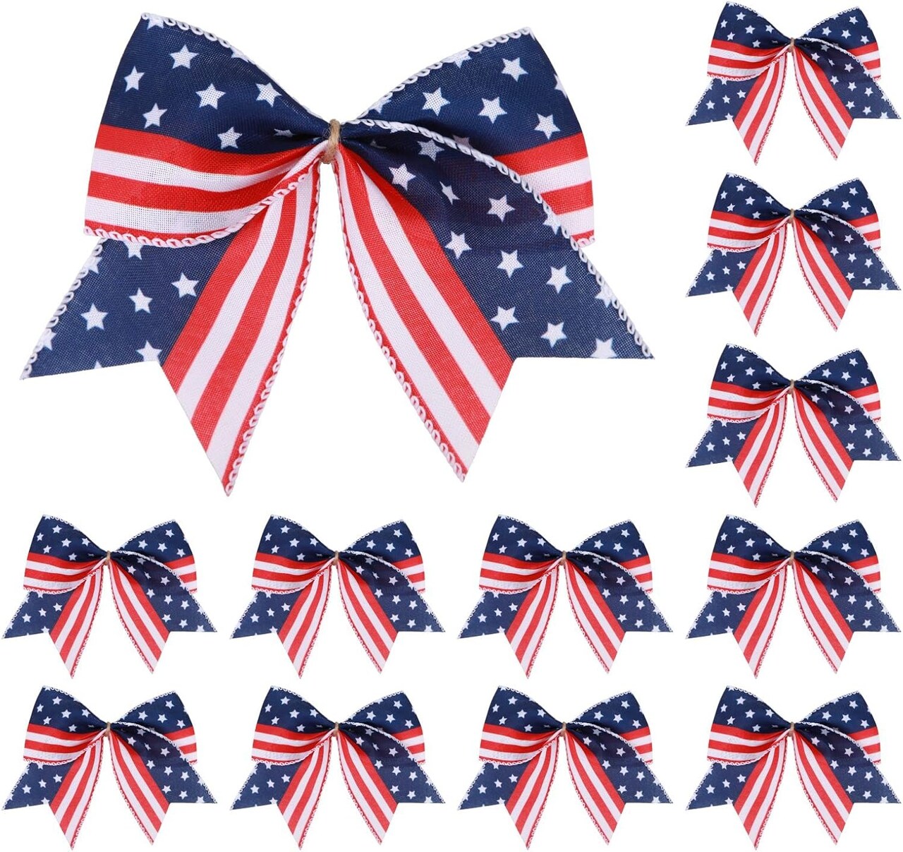 12-Piece American Flag Bow Set - 6" Patriotic Star & Stripes Bows - Red, White, and Blue Decorative Wreath Bows for 4th of July, Independence Day Party Favors, Gift Wrapping, and Front Door Decor